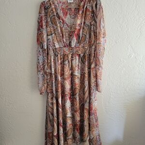 LINI Erica Midi Dress Paisely Smocked Large